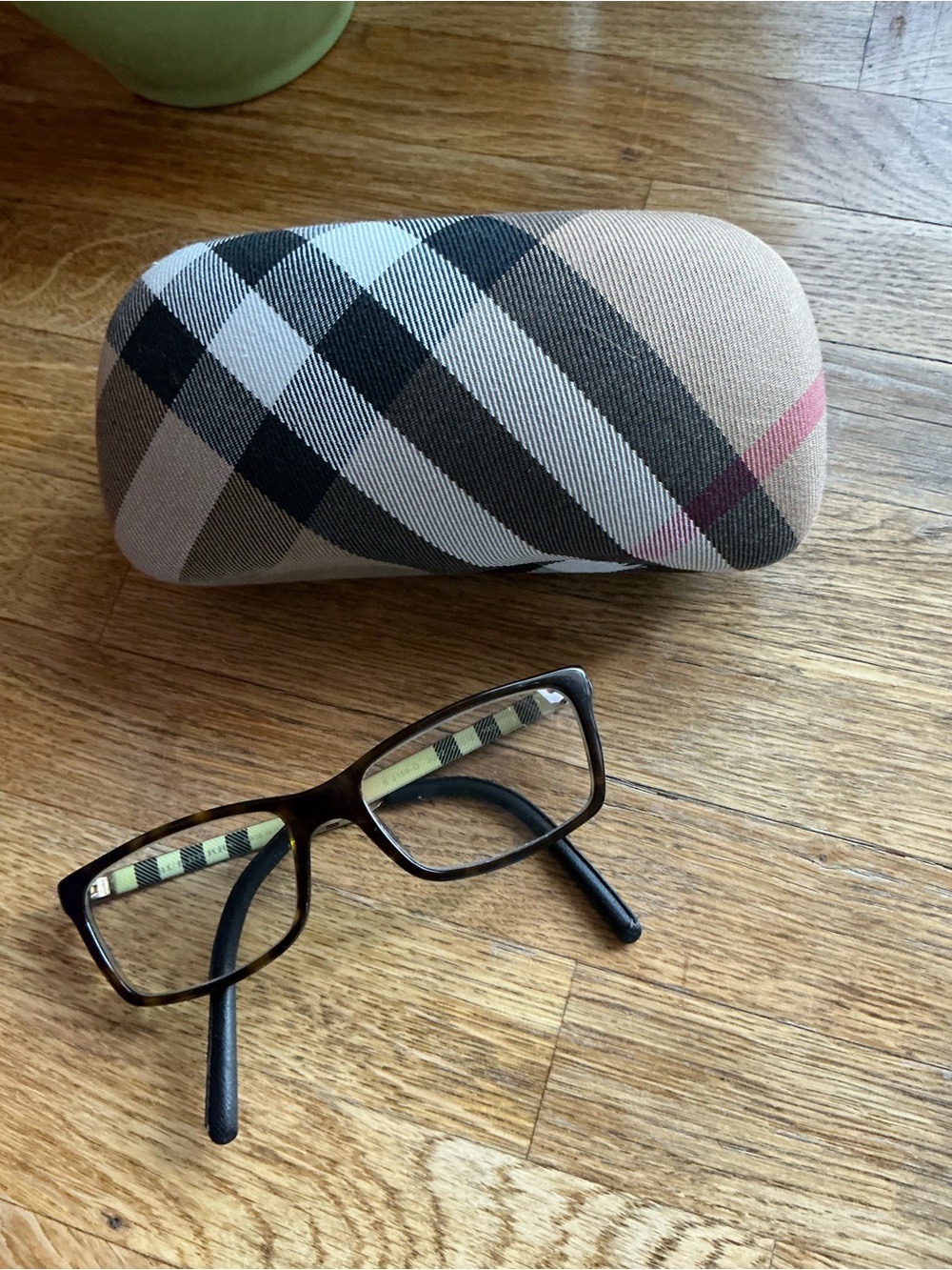 Burberry Black and Beige Plaid Eyeglasses with Tan Case